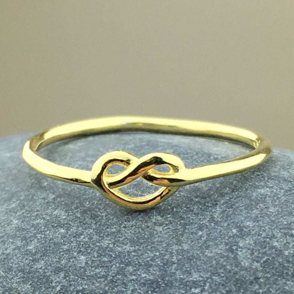 925 Gold Plated Love Knot Heart Ring NEW